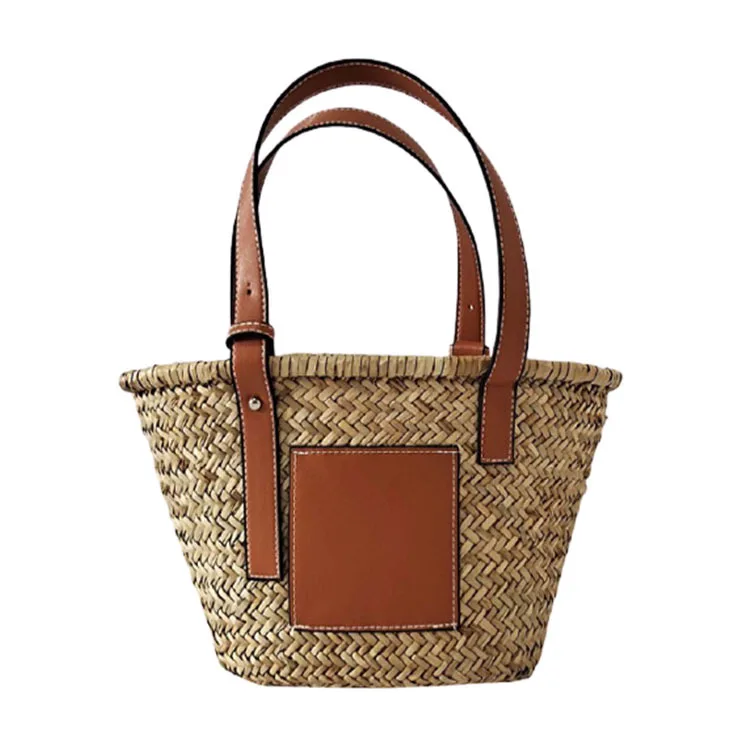 

Korean Fashion Wheat Straw Beach Bag Tote Basket Handbag, Brown