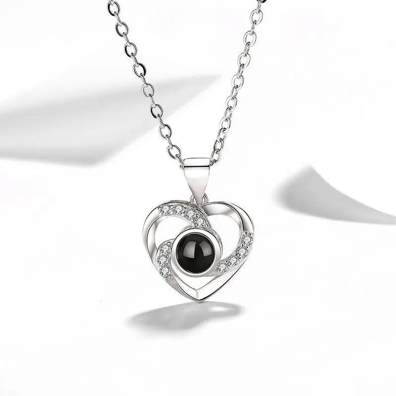 Personalized 100 Languages I Love You Heart Photo Projection Necklace