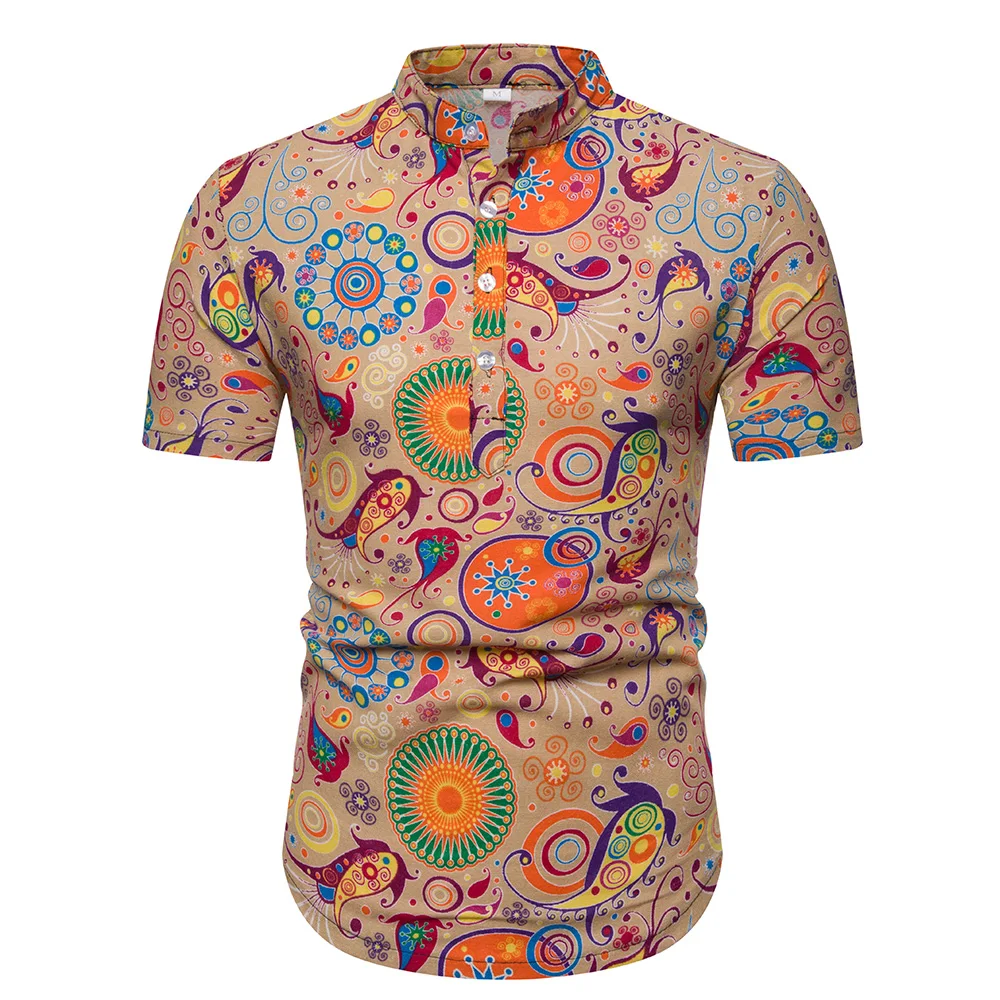 

Summer Mens Stand Collar Short-sleeve Polo Shirt Fashion Hawaii Style Casual Printing Mens Shirt