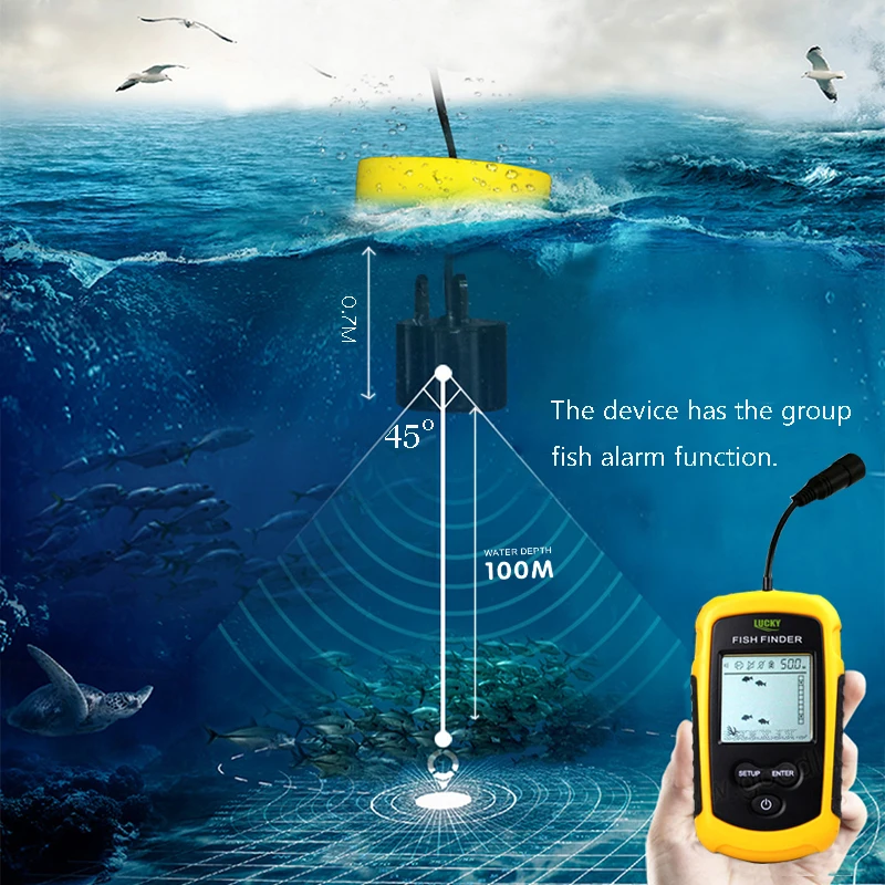 
FF1108-1 Portable Fish Finder ice fishing Sonar Sounder Alarm Transducer Fishfinder 0.7-100m fishing echo sounder 