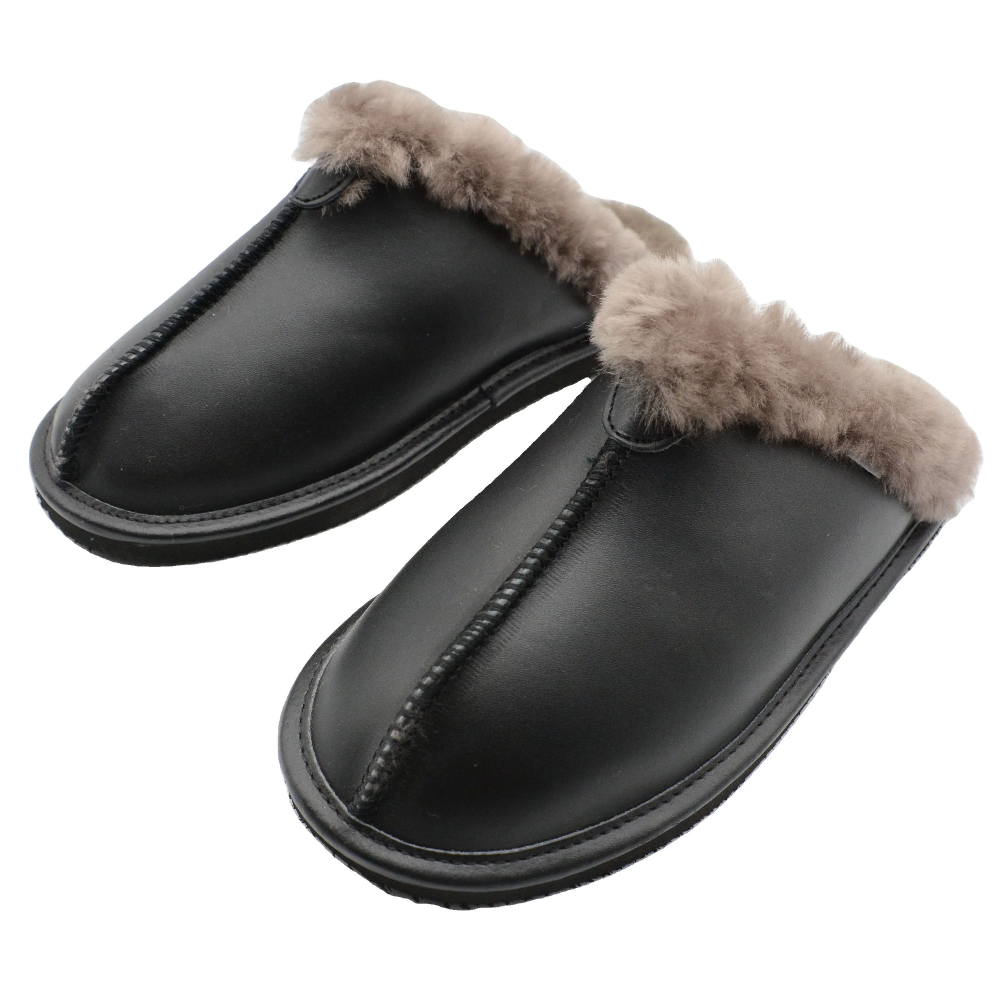 

Winter flat-bottomed indoor and outdoor PU real sheepskin men's fur slippers