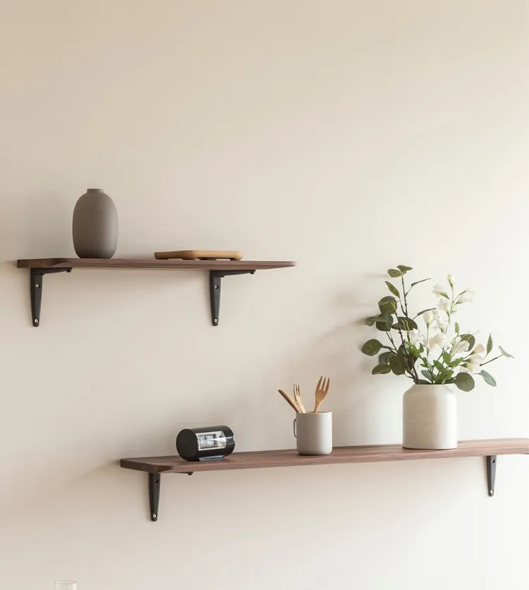 Set Of Rustic Wood Wall Mounted Storage Floating Shelves