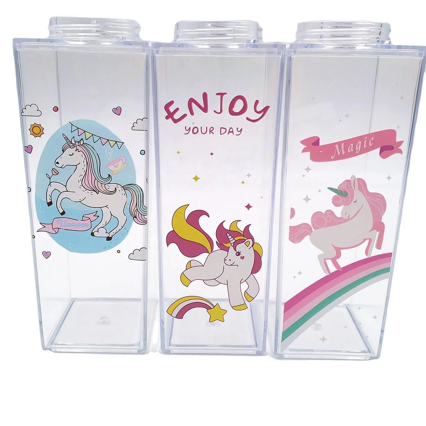 

New Design Food Grade Plastic Bottle Water Cup Square Milk Bottle Cup