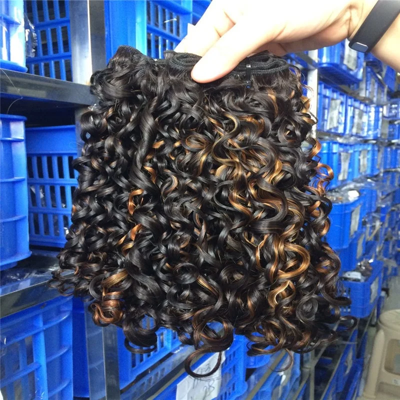 

Professional Dying Color Hair Honey Brown Highlighted Pixie Curls Available With Closure