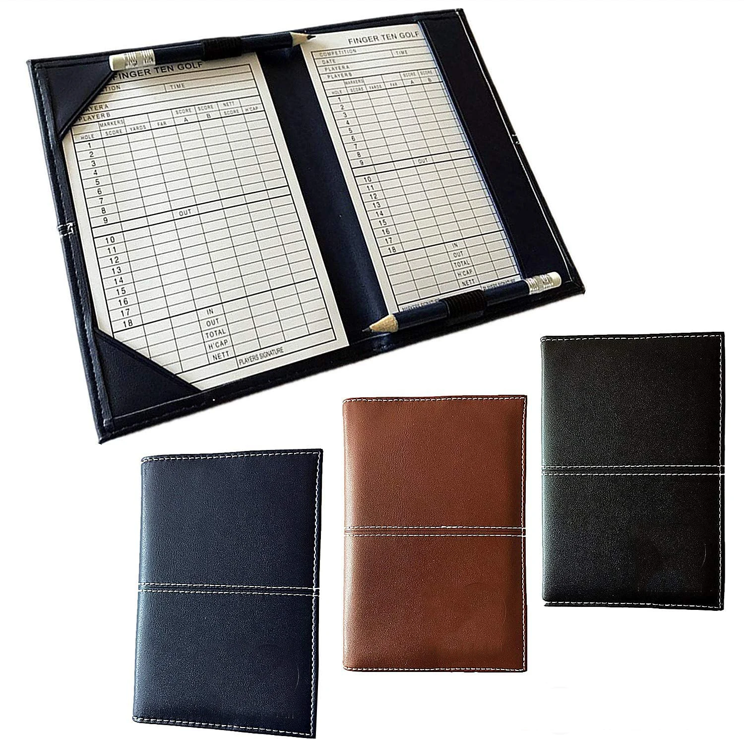 

YY Golf Scorecard Holder Golf Pencil Yardage Book Cover Golf Club Log Promotion Gifts Accessories, Brown black(can custom)