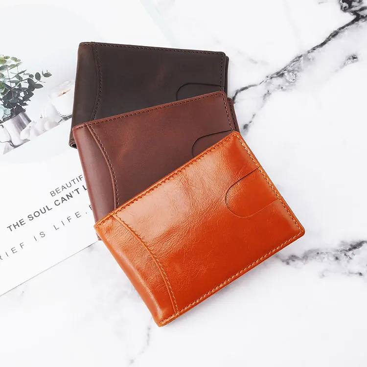 

Minimalist bifold mens rfid blocking genuine leather slim wallet money clip