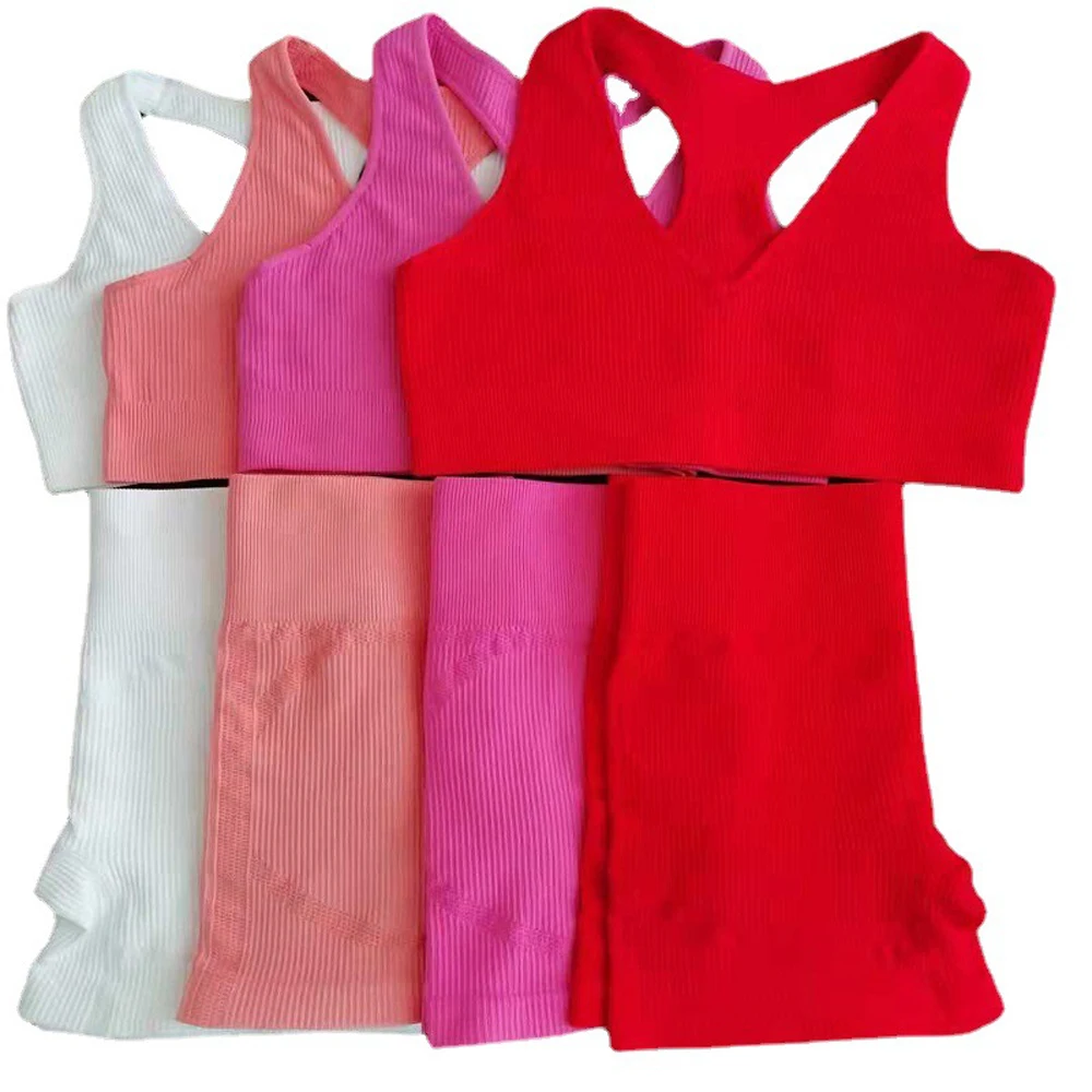 

Design My Own Yoga Sets Heart Neck 2 Piece Yoga Shorts Set Fitness Exercise Yoga Seamless Solid Set For Women, As the picture shows