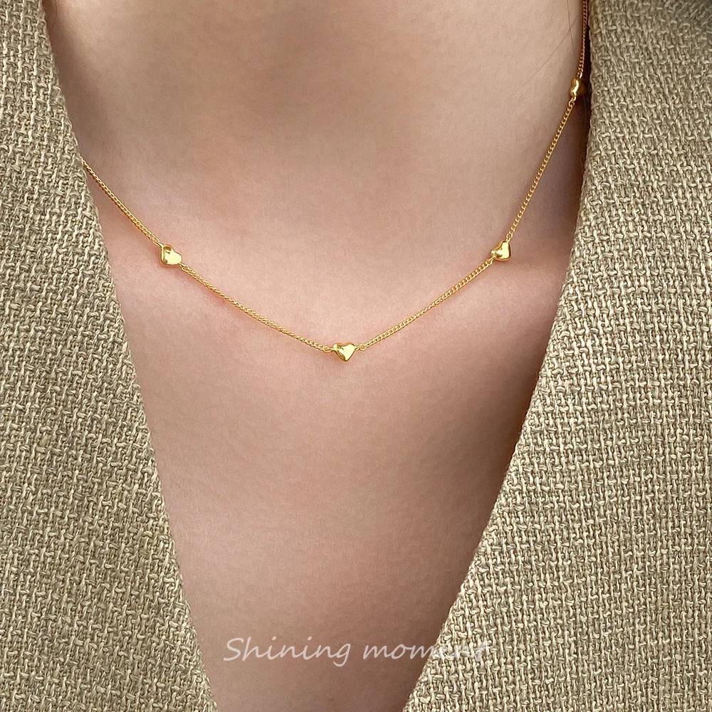Factory Wholesale Cheap Price 925 Sterling Silver Trendy Heart Necklace Multiple Hearts Charm Gold Plated Necklaces for Women