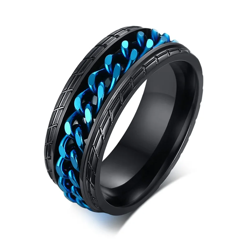

Stainless Steel Spinner Rings for Men Women Cool Promise Fidget Band Thumb Index Moving Intertwine Chain Spins Grooved Edge Ring, Gold,silver,balck,blue