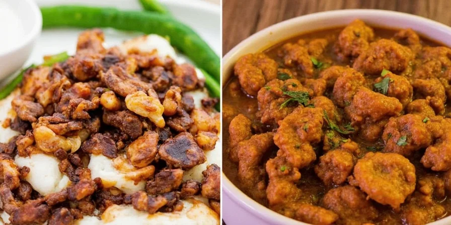 Fufu being rolled into balls and served with spicy soup.