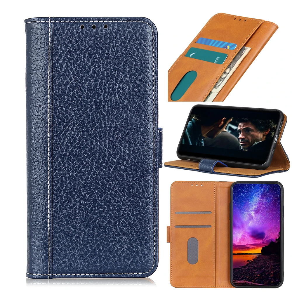 

Contrasting litchi pattern PU Leather Flip Wallet Case For Samsung Galaxy S21/S30 With Stand Card Slots, As pictures