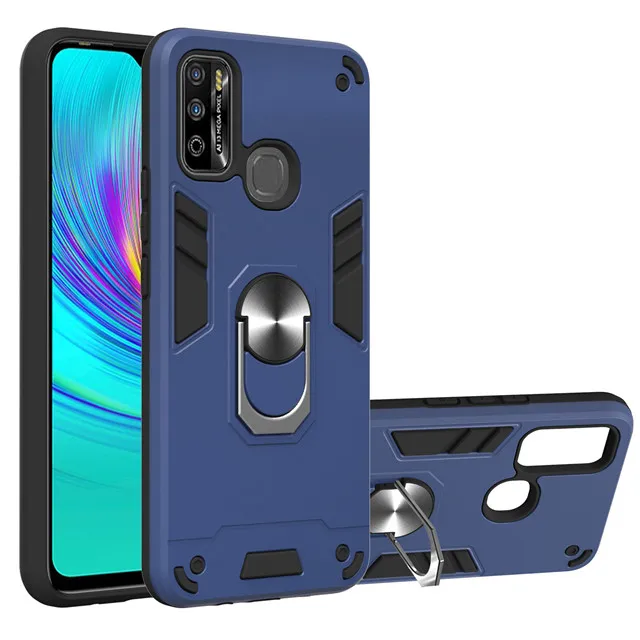 

High Quality Armor Ring Holder Case Cover 2 in 1 PC+TPU phone case For Infinix Hot 9 Play X680 kickstand shockproof cover, As photos