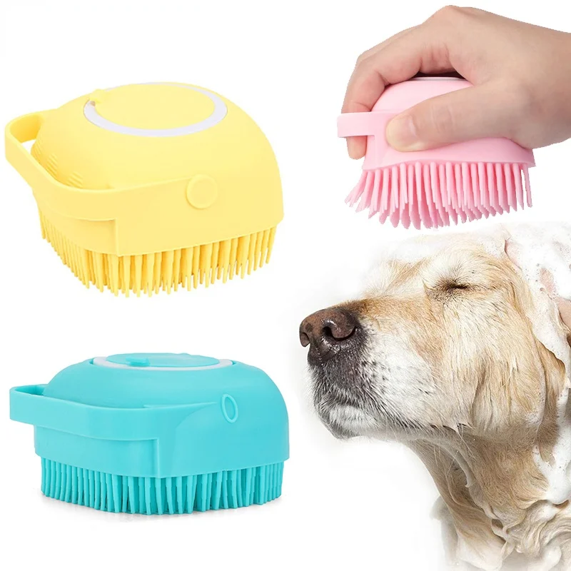 

Dog Bath Massage Brush Soft Silicone Pet Shampoo Massager Brush Puppy Shower Comb Bathroom Grooming Tool Pet Accessories, Green,pink,yellow