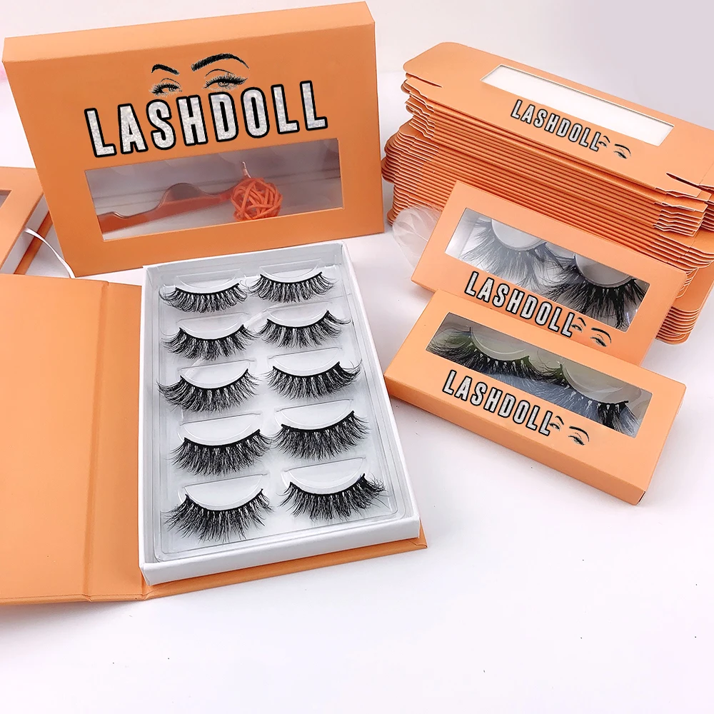 

Own brand mink eyelashes with private label mink eyelashes book with Shape of 5 Pairs lash Book