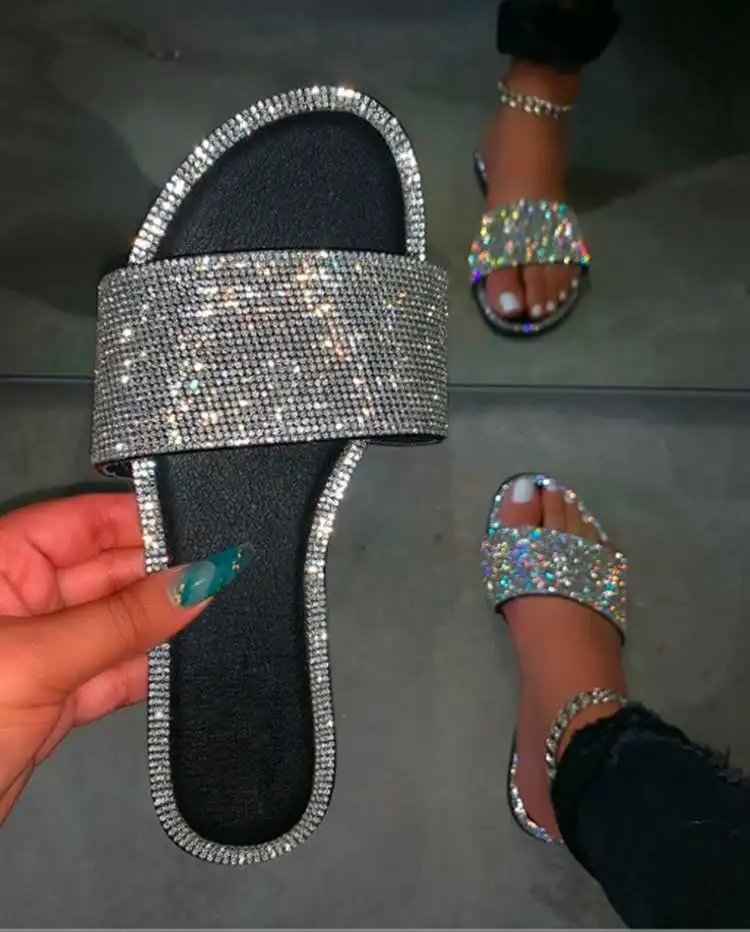 

Designer Womens Bling Sandals Flat Casual Diamond Shoes Slippers Platform Rhinestone Wommer Sandals For Women And Ladies 2020, 5 colors as picture or customized