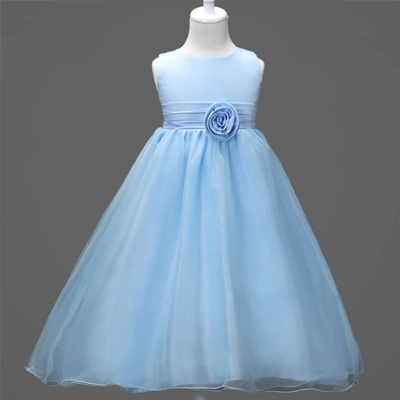 

New Coming Summer 3-12 Year Old Kids Girls Birthday Party Lace Flower Princess Dresses, Light blue lace kid dress