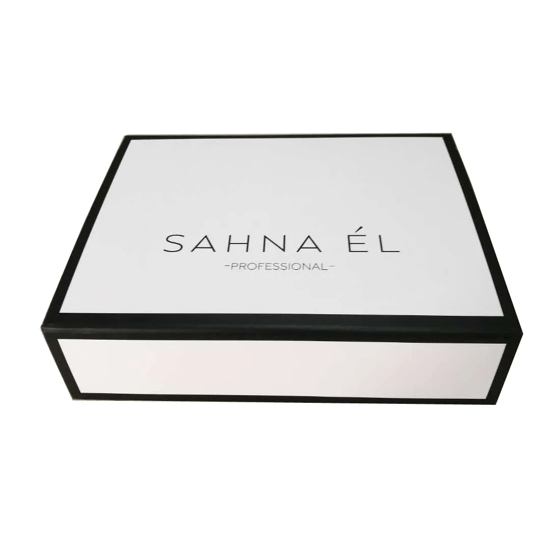 Luxury black and white striped cosmetic gift box packaging with magnet