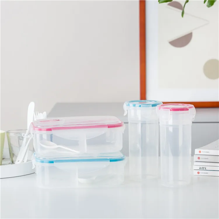 Eco-friendly school children used transparent plastic tiffin food lunch box with water bottle.jpg