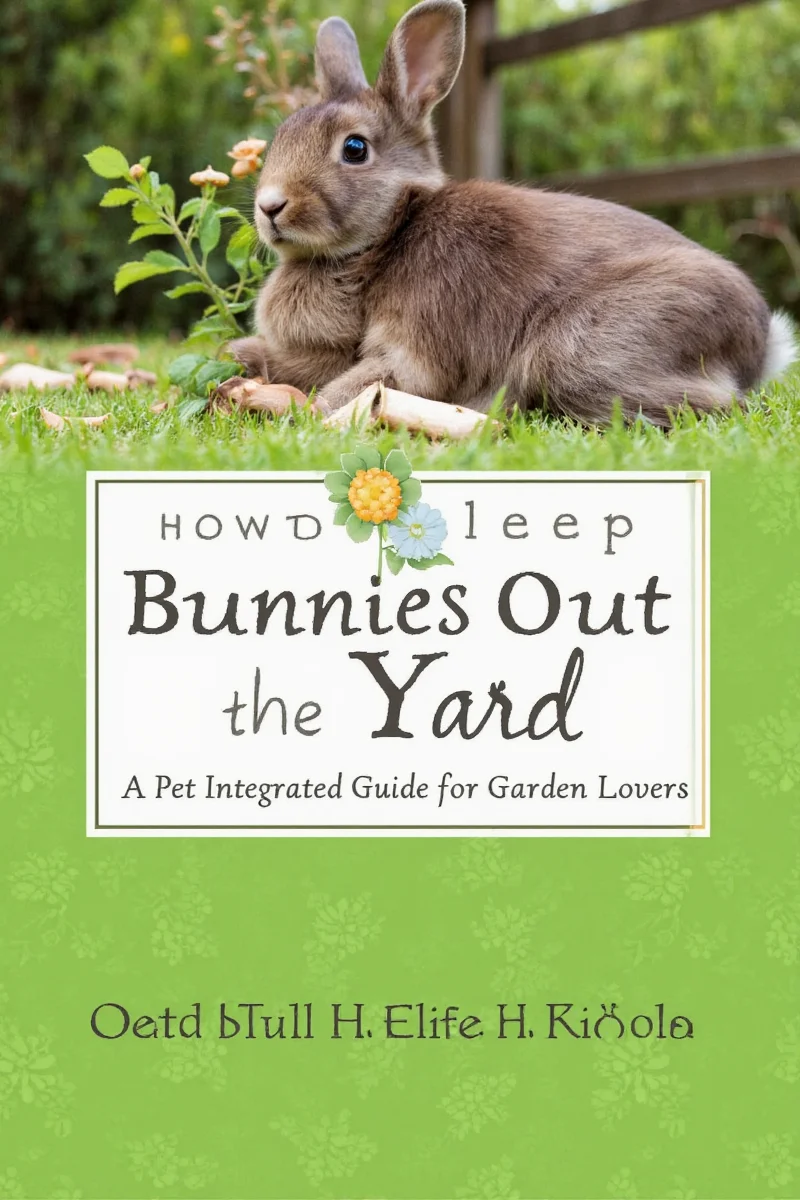 A cute bunny hopping through a garden that has visible signs of damage including chewed leaves, small holes in the ground, and scattered soil.