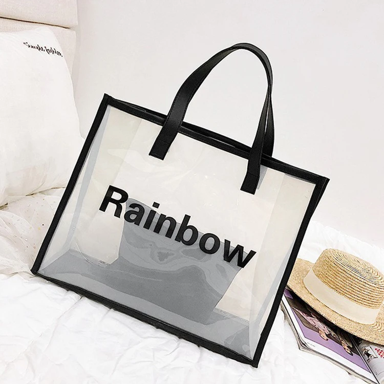 

TMB027 Large Capacity Pvc Transparent Letter Female Handbag Wholesale Custom Large Casual Tote Bag