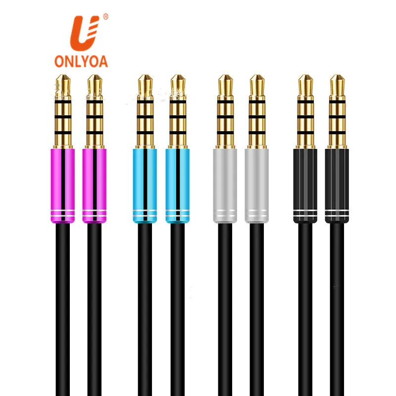 

Aux Cable 3.5 mm 4 pole Jack Male to Male for Speaker Earphone Microphone Computer MP3 MP4, Black,sliver,blue,red,