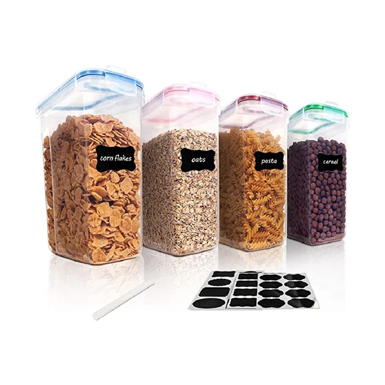 

Set Of 4 Bpa-free Plastic Cereal Container Dispenser Airtight Watertight Cereal Keeper Dry Food Storage Containers, As show, customize colors