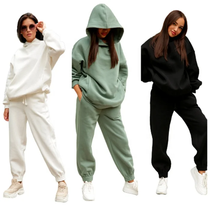 

2021 Casual Pullover Blank Custom Hoodie Women Sweatsuit Set Tracksuit