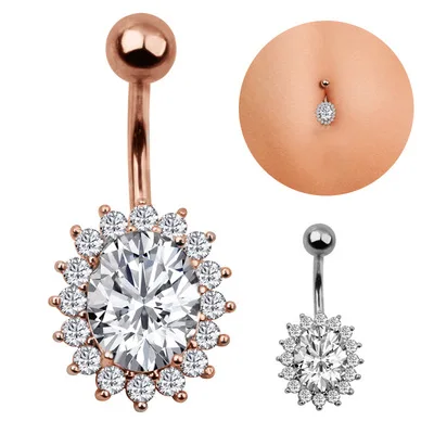 

Shiny Rhinestone Crystal Flower Navel Piercing Ring Stainless Steel Zirconia Sunflower Belly Button Ring For Women
