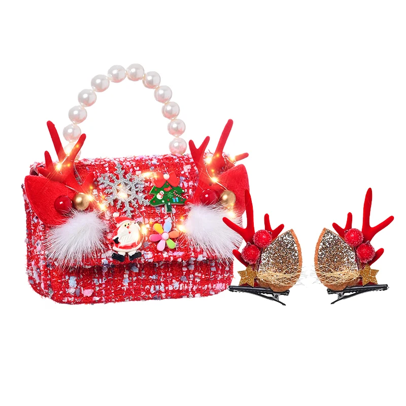

Christmas Series Kids Mini Purse Hair Clips Combo Fancy Girls Glow Handbag