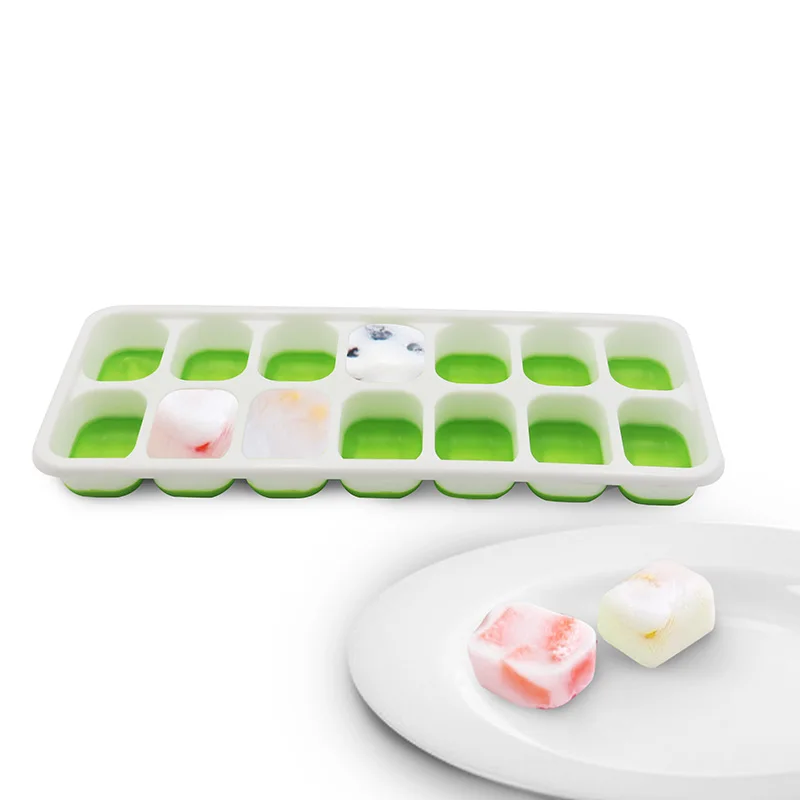 

Food Grade Silicon 14 Cavities Silicone Ice Latticee Durable Ice Cube Tray With Lid For Making Ice cube Household Tool, Blue pink yellow green