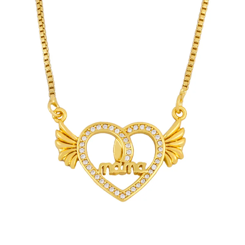 

Hainon Mother's Day Gift necklace gold plated Wings colorful zircon Heart-shaped pendant lettering necklace