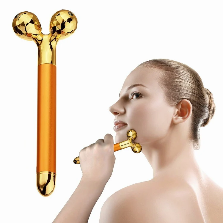 

Aging Lifting 24k Gold Facial Electric Double Ball Ems 4d Diamond Cold Beauty Face 3d Massage Roller