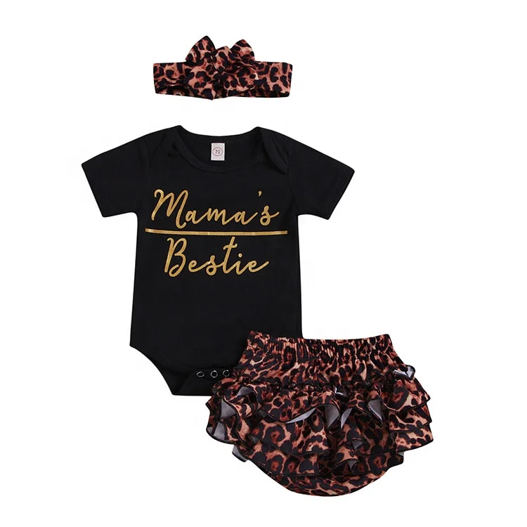 

DIERAY 2021 clothes set wholesale baby leopard print clothes set girl letter printing set baby african clothes