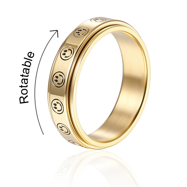 

Fashion new design gold plated spinner ring moon star smile face fidget anxiety ring stainless steel rotate anti anxiety ring