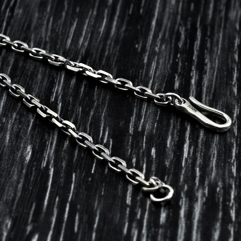 

925 Sterling Silver Bracelets For Men And Women Vintage Punk Link Chain Bracelets Simple Design With Hooks Bileklik