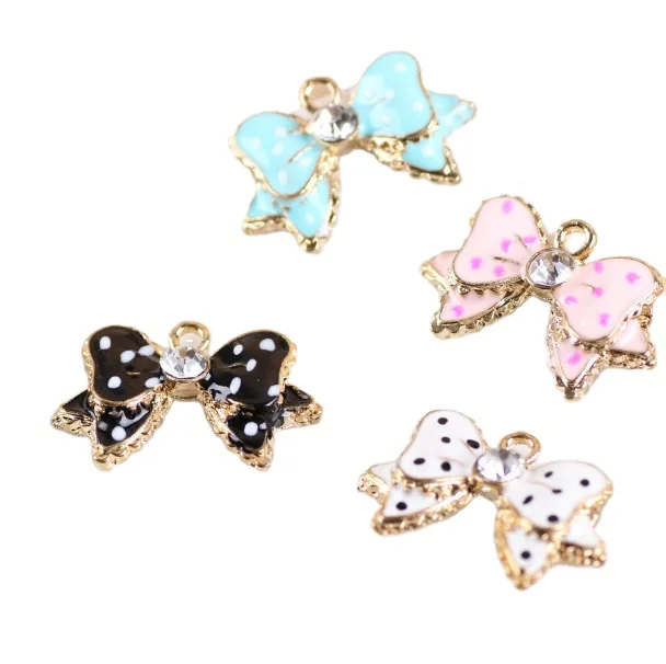 

cute color enamel dotted bow charms with crystals metal alloy butterfly knot bow charms for bracelet necklace beautiful charms