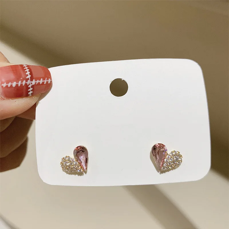 

new statement pink crystal heart shape stud earring