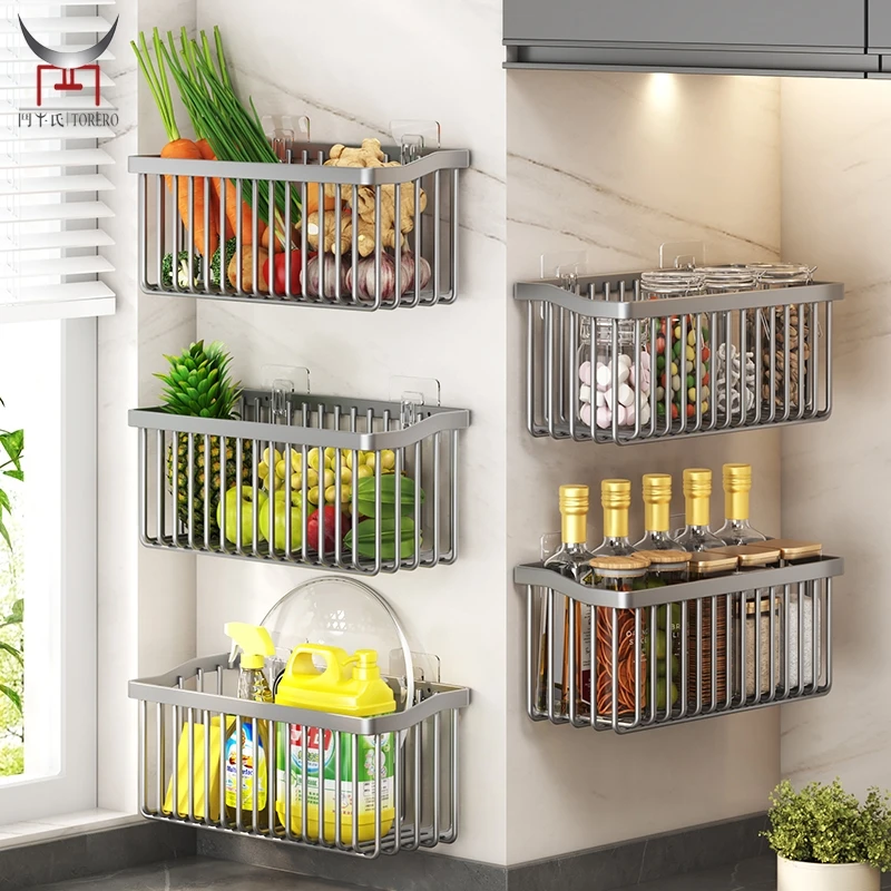 

Stainless Steel Wall Mounted Fruit And Vegetable Kitchen Rack Storage Basket Drained Holder For Kitchen Bathroom