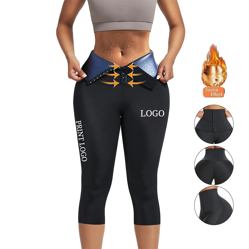 

Women Summer Jogging Wear Fat Tummy Burning Neoprene Sauna Sweat Waist Trainer Leggings High Waist Yoga Pants, Black