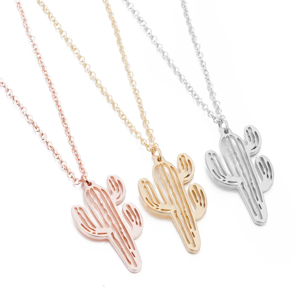 

HongTong New Simple Cactus Stainless Steel Necklace Personalized Plant Lady Clavicle Chain, Picture