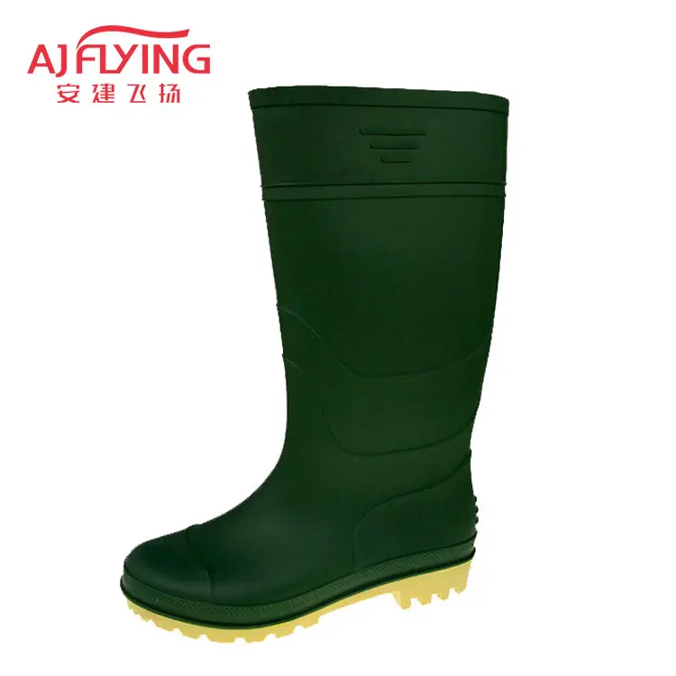 

China wholesale cheap waterproof anti-slip knee high long pvc man safety rain boots for farming construction, Green