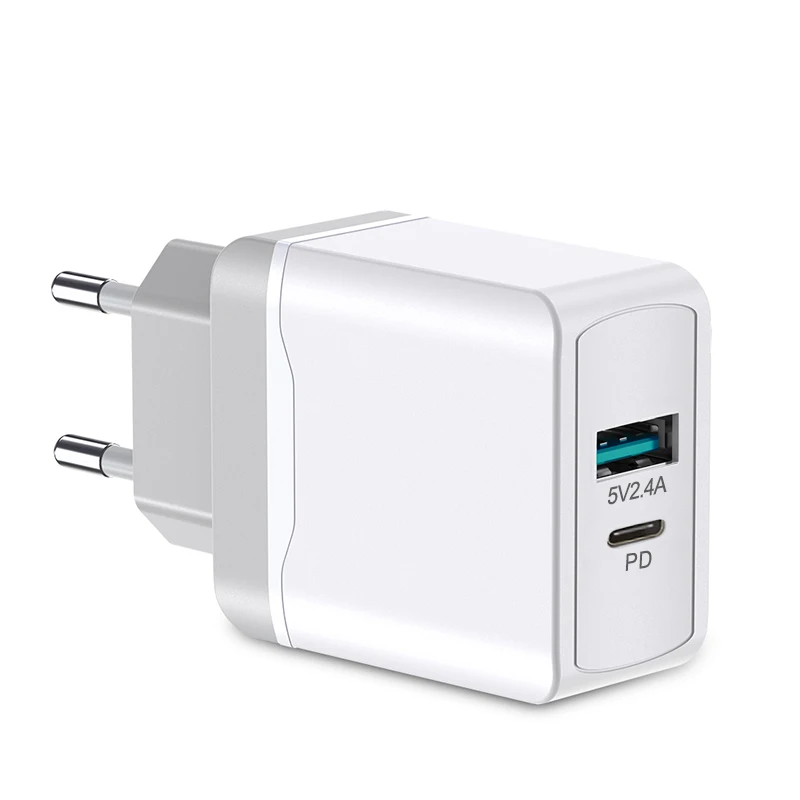 

Factory custom PD charger 18w USB C wall fast chargers mobile phone, White/black