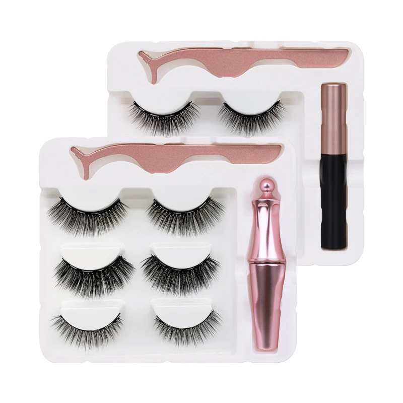 

Magnetic Eyelashes With Eyeliner Custom Logo And Packaging 3D False Mink Eyelashes Magnets, Natural black