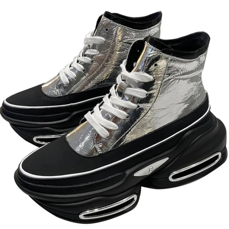 

2021 Patent Leather Thick-soled Golden Mixed Colors Women's Boots 2020 Autumn And Winter Casual High-top shoes
