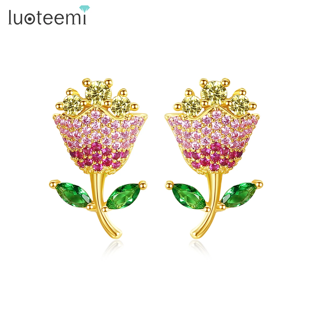 

LUOTEEMI Flower Stud Earrings Women Cubic Zirconia Jewelry Earrings Flower Ear Rings