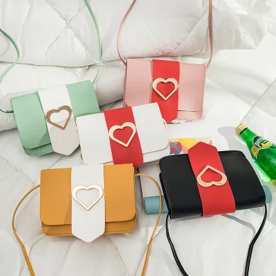 

B10087 heart decor square color matching small purses for women 2020 handbag, Pink, white,yellow, green, black