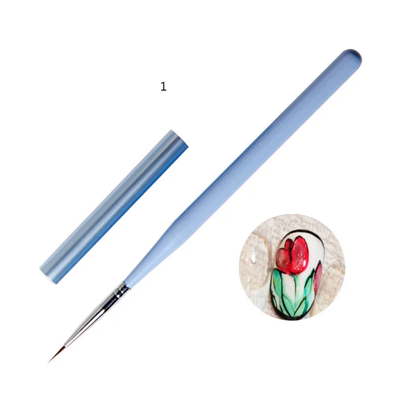 

Custom Color nylon hair blue metal pen cap wood handle Oval Nail Painting Liner Art Brush Set 3D Drawing Flower UV Gel Pen, Mental