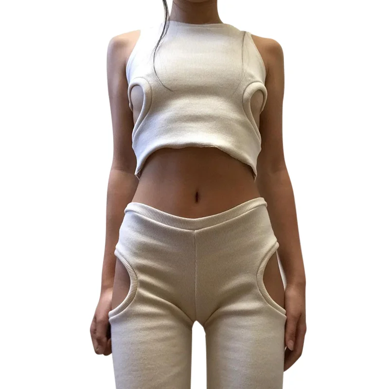 

Hot sale two pieces shorts set summer new personalized design vest shorts casual suit for women, Solid