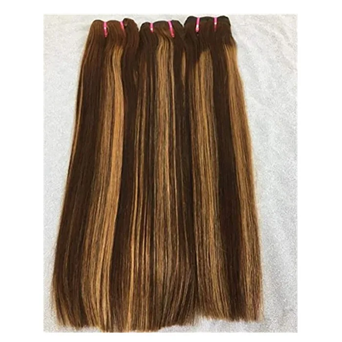 

Brown highlight blonde ombre Human handtied weft Hair Extensions Thick End Hand Tied Weft Double Drawn Handtied