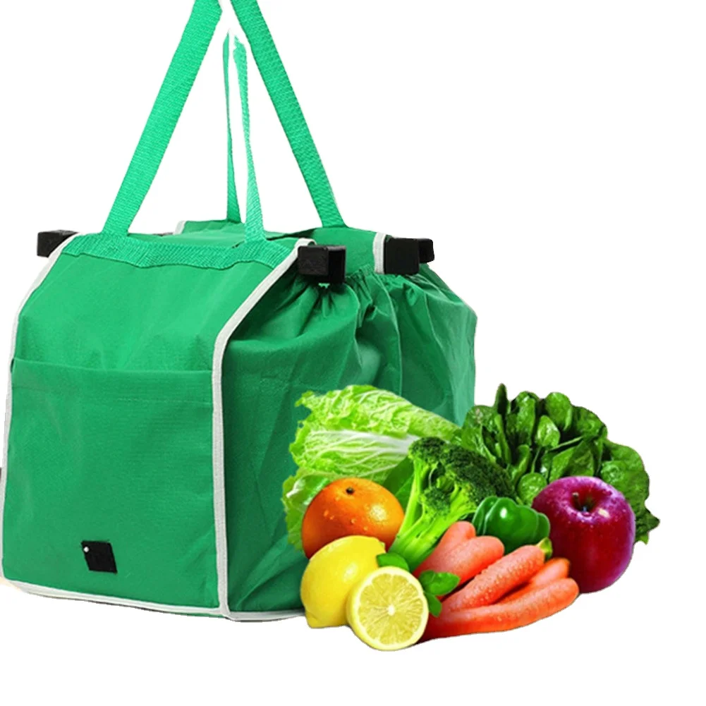 

Reusable Trolley Clip-To-Cart Grocery Supermarket Shopping Bags Portable Green Cloth Bag Foldable Tote Handbags
